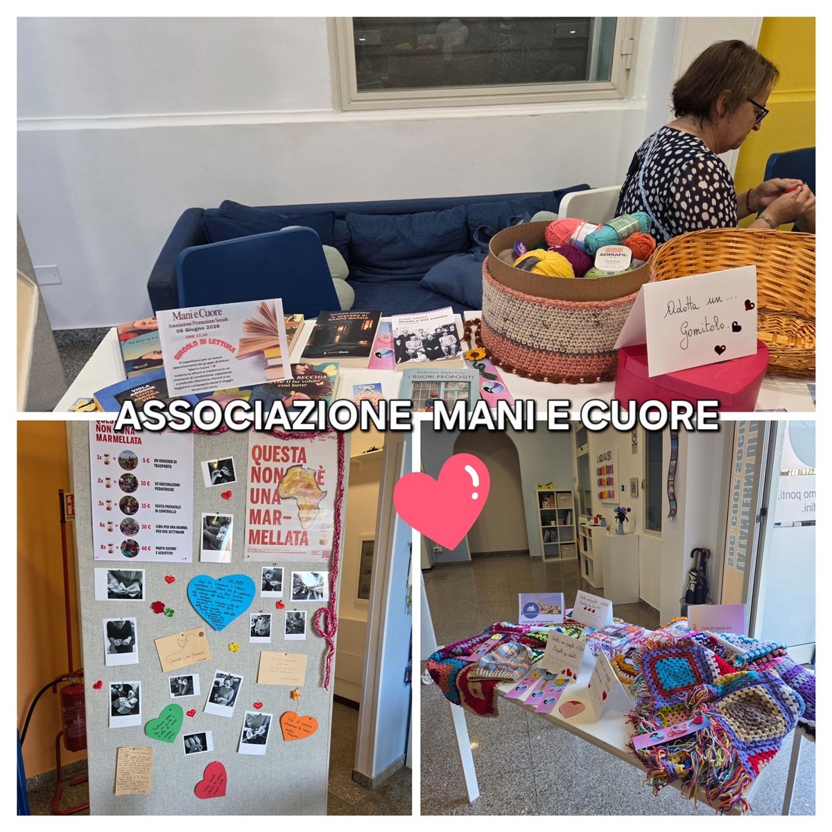 Collage delle attività solidali dell'associazione Mani e Cuore APS